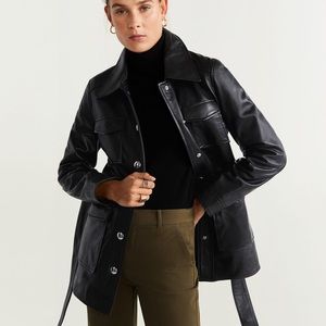 Mango Leather Trench